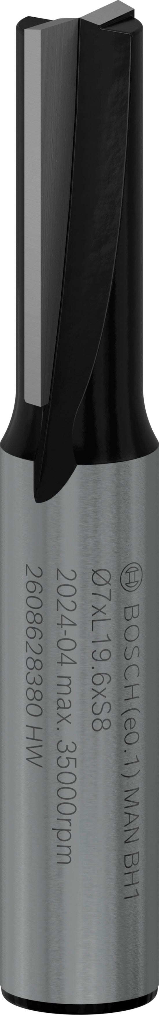 Fresa direita Bosch para fresa PRO, duas ranhuras, Ø 7 x L 19,6, haste de 8 mm