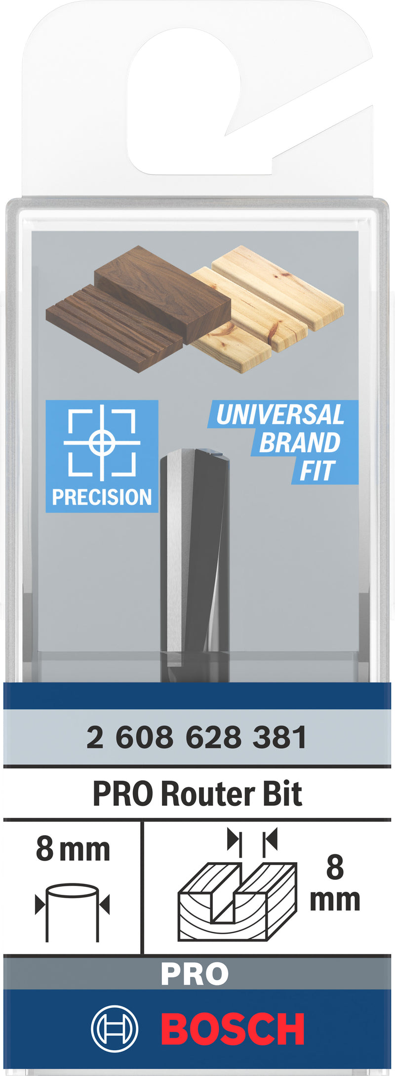 Fresa direita Bosch para fresa PRO, duas ranhuras, Ø 8 x L 19,6, haste de 8 mm