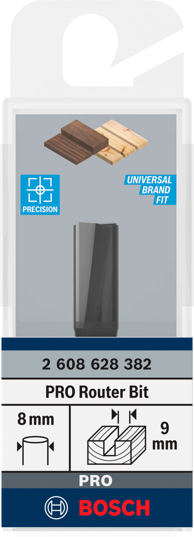 Fresa direita Bosch para fresa PRO, duas ranhuras, Ø 9 x L 19,6, haste de 8 mm