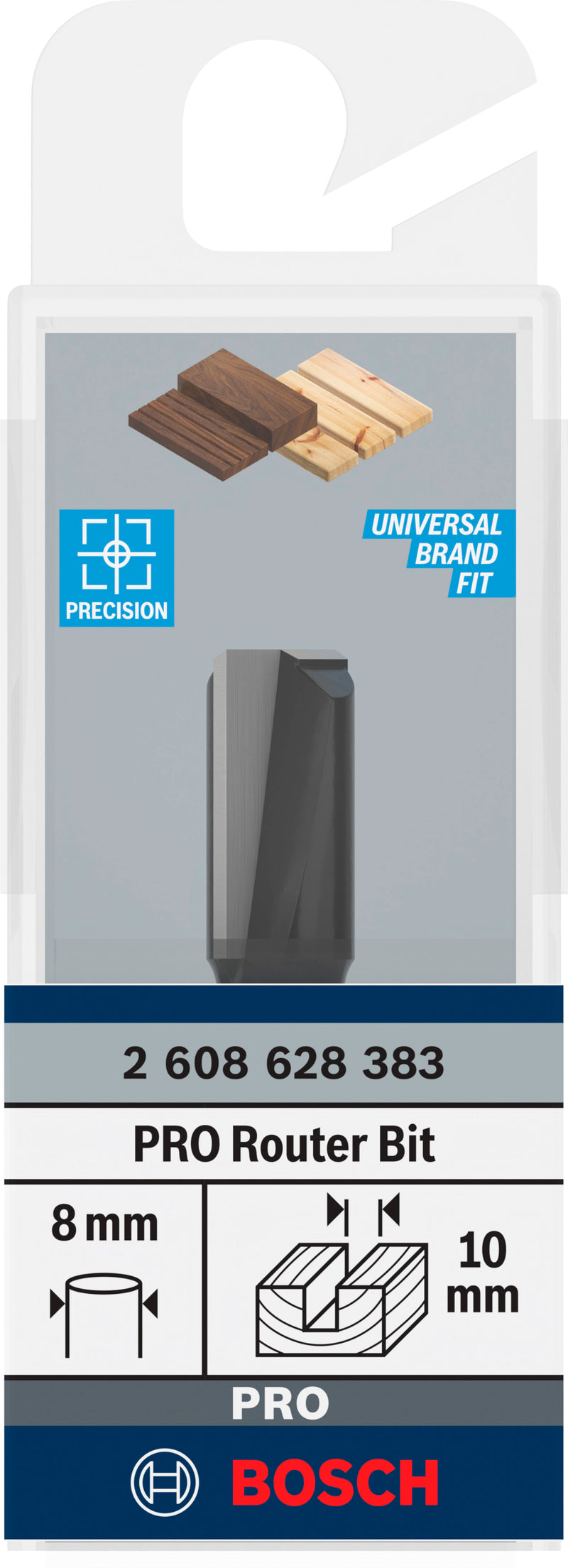 Bosch PRO straight router bit, two flutes, Ø 10 x L 19.6, 8 mm shank