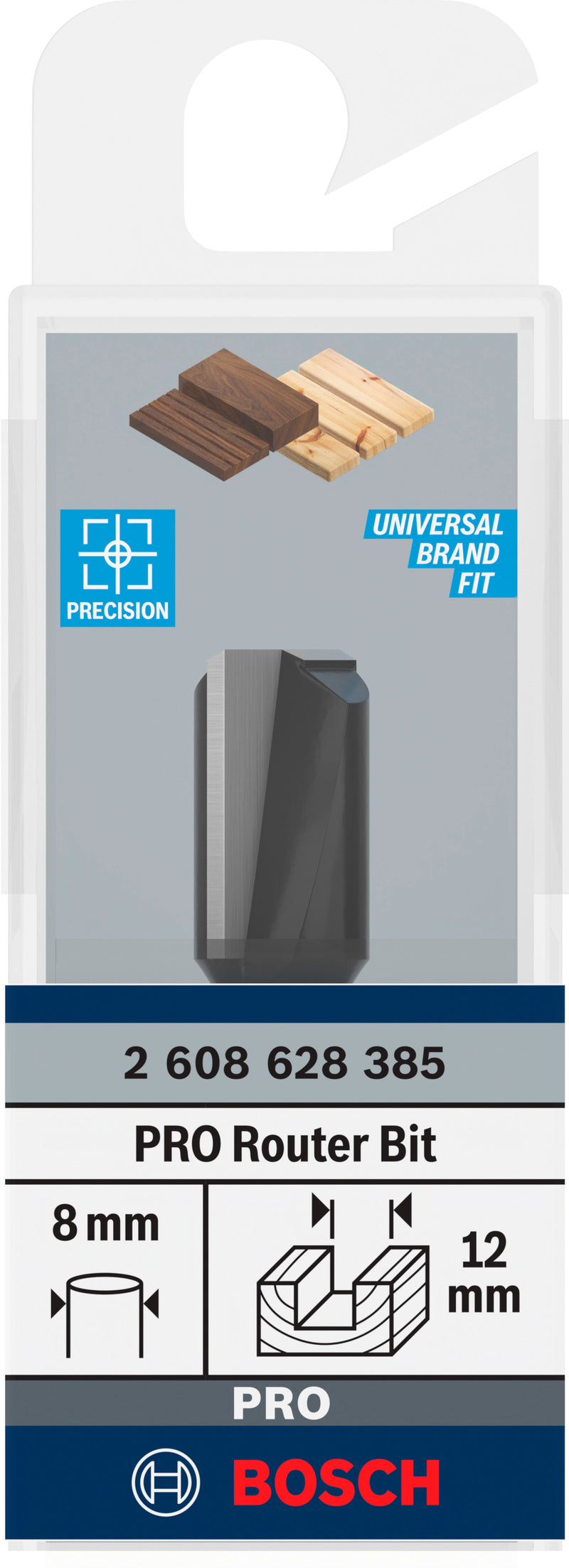 Fresa Bosch direita para fresa PRO, duas ranhuras, Ø 12 x L 19,6, haste de 8 mm