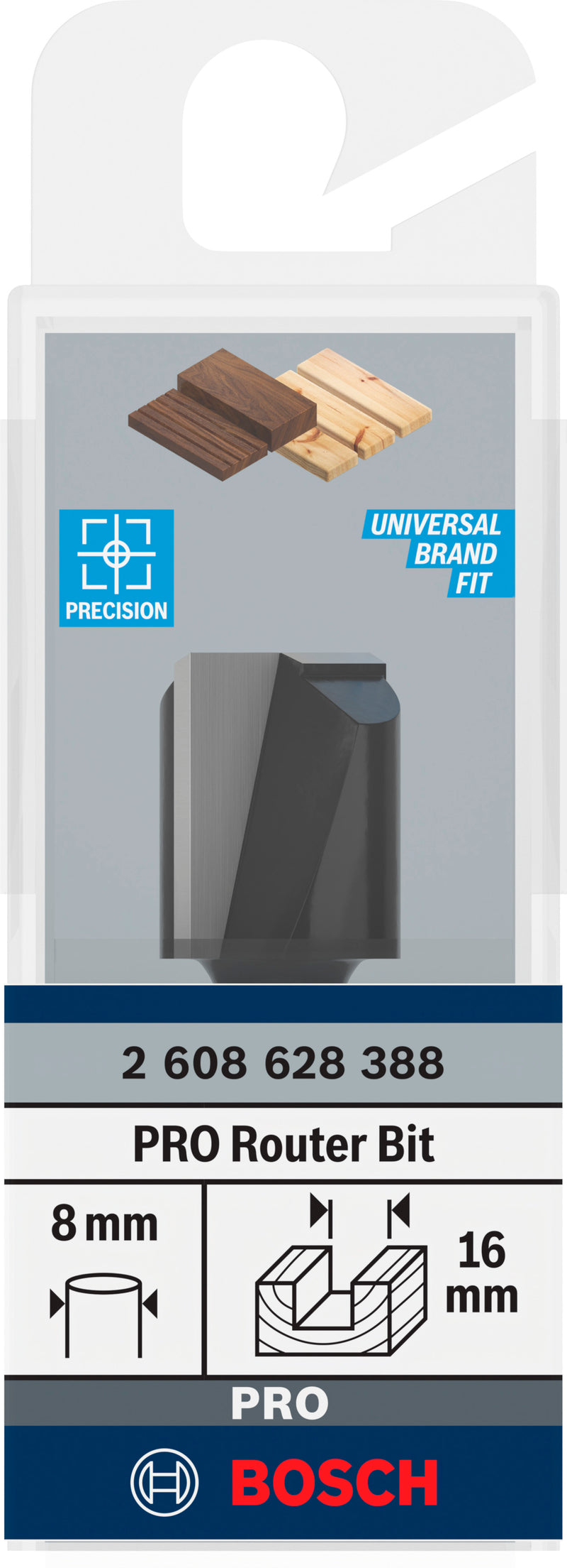 Fresa direita Bosch para fresa PRO, duas ranhuras, Ø 16 x L 19,6, haste de 8 mm