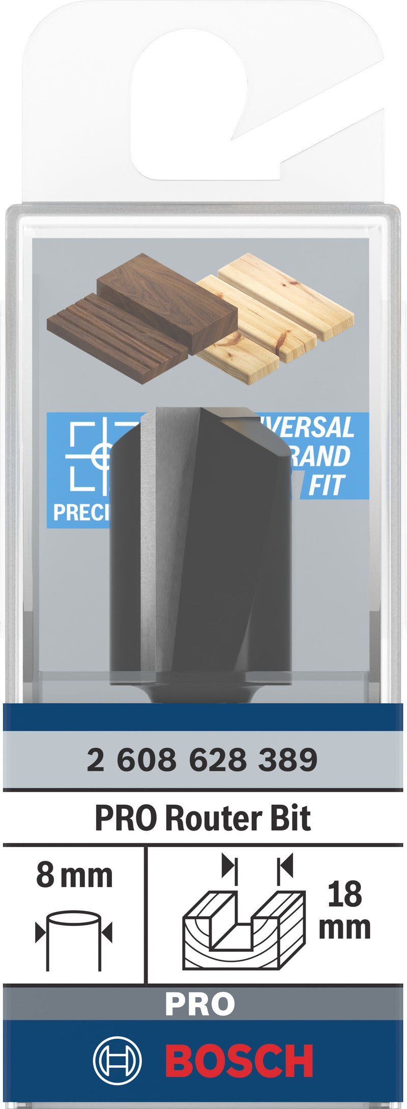 Fresa Bosch Right para fresa PRO, duas ranhuras, Ø 18 x L 24,6, haste de 8 mm