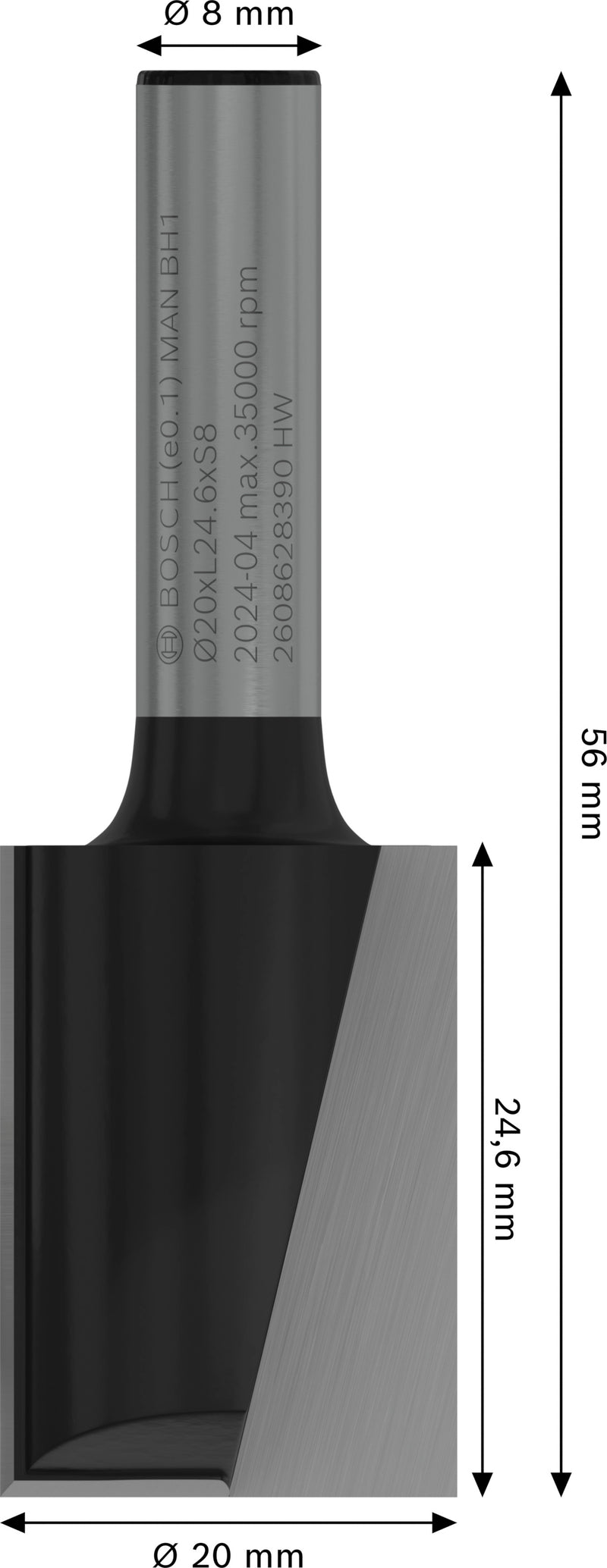 Bosch PRO Router Bit Straight, Two Flutes, Ø20