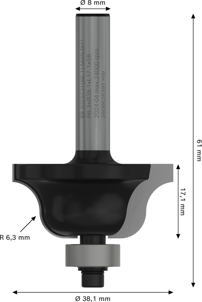 Bosch PRO router bead mill, R 6.3, 8 mm shank