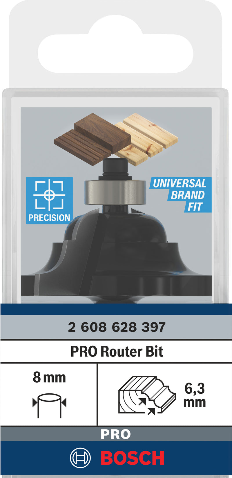 Bosch PRO router groove and flute milling cutter, R 6.3, 8 mm shank