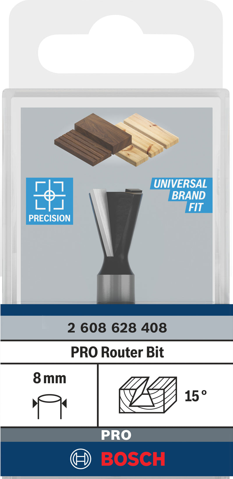 Bosch PRO router bit, 15°, 8 mm shank