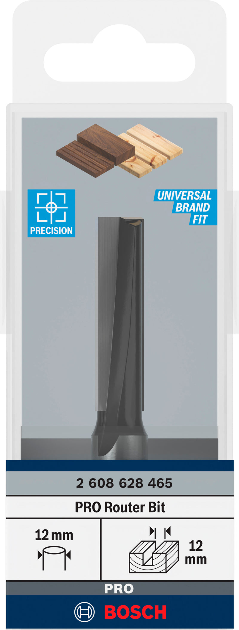 Fresa direita Bosch para fresa PRO, duas ranhuras, Ø 12 x L 40, haste de 12 mm