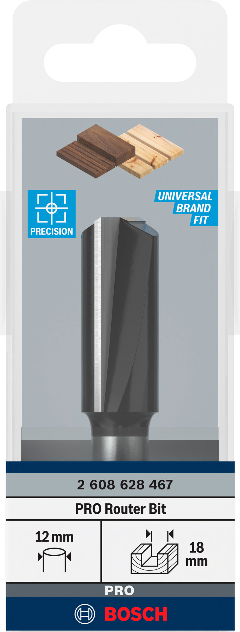 Fresa direita Bosch para fresa PRO, duas ranhuras, Ø 18 x L 40, haste de 12 mm