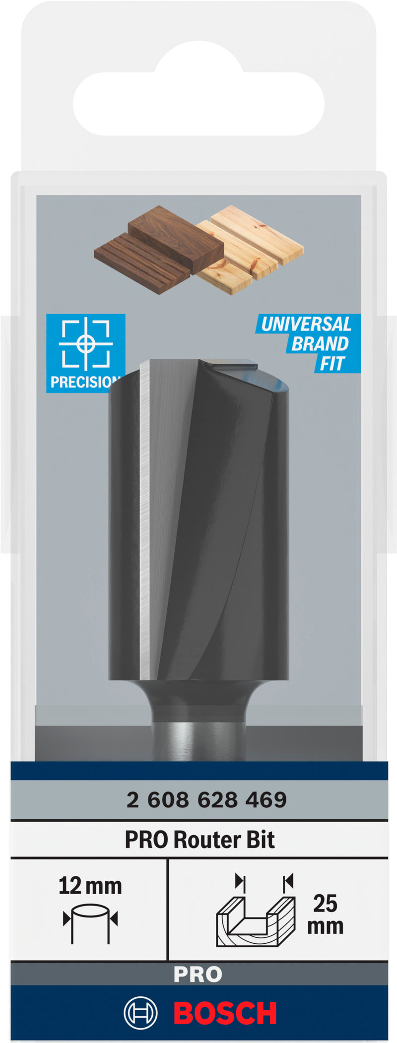 Fresa direita Bosch para fresa PRO, duas ranhuras, Ø 25 x L 40, haste de 12 mm