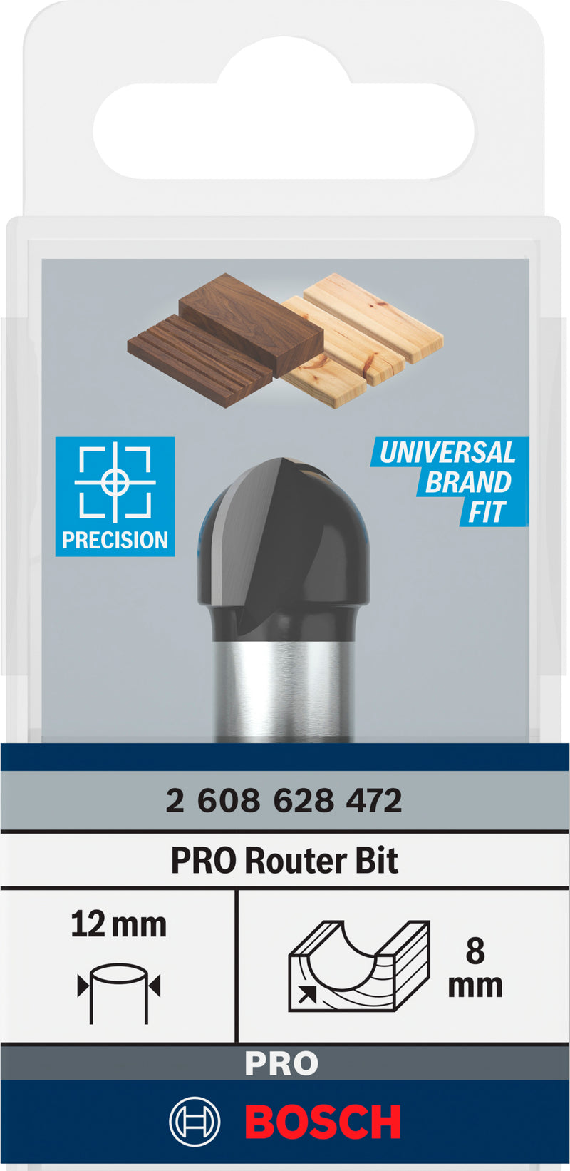 Bosch PRO round groove router bit, R 8, 12 mm shank