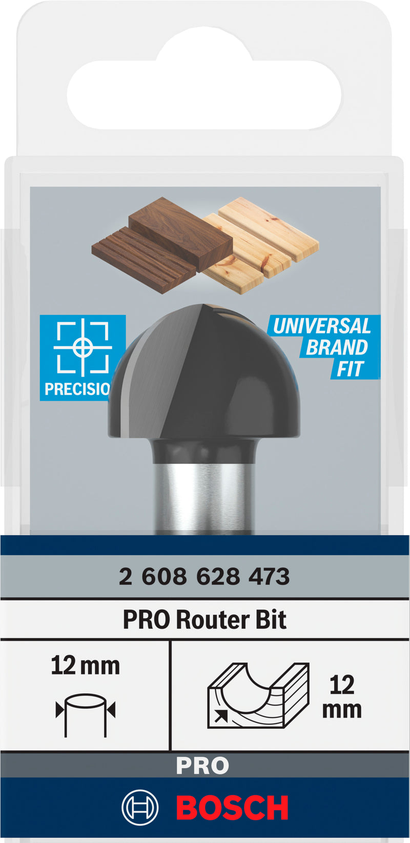Bosch PRO round groove router bit, R 12, 12 mm shank