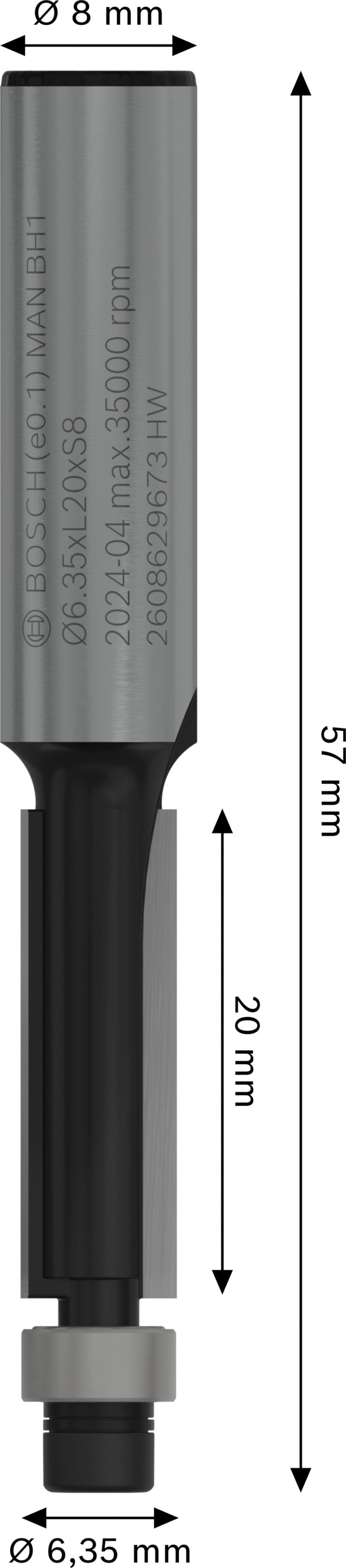 Bosch PRO Router Bit Flush Trim, Ø6.35xL20, Sh