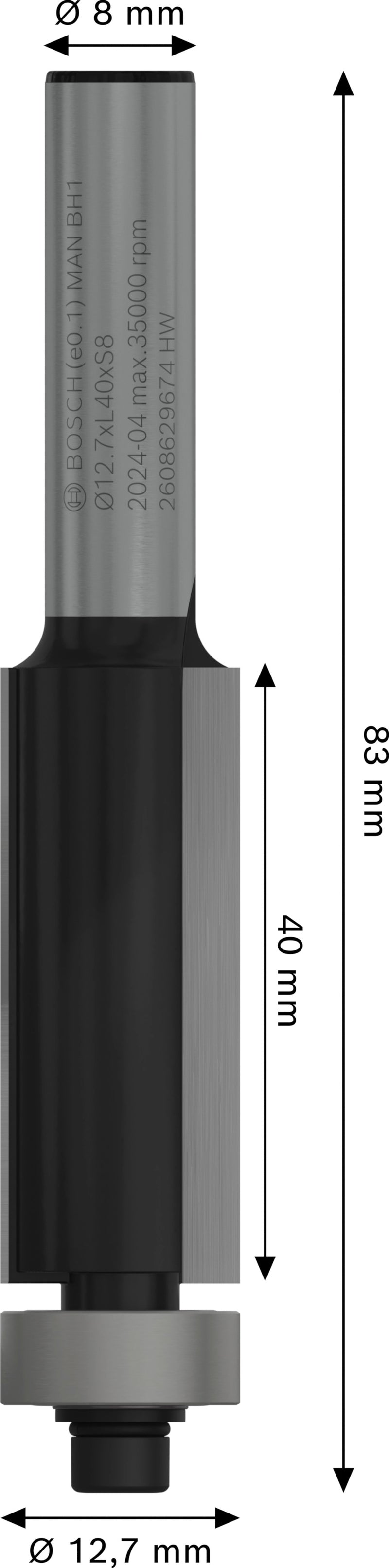 Bosch PRO Router Bit Flush Trim, Ø12.7xL40, Sh