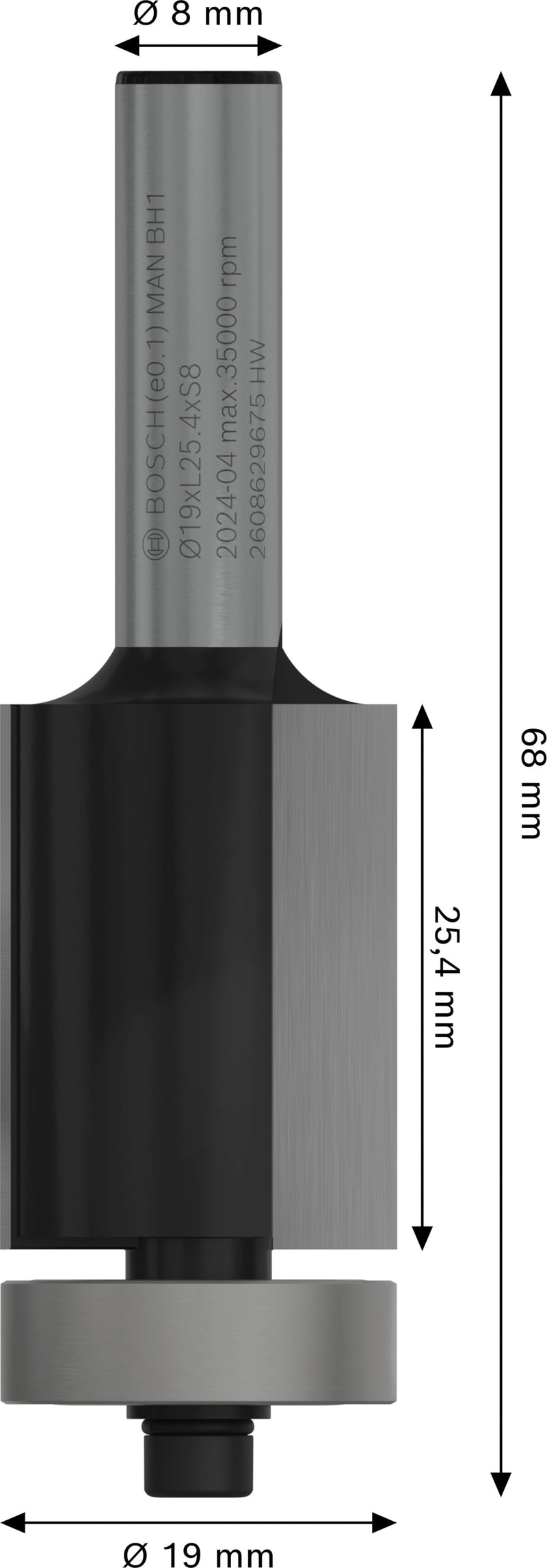 Broca de tupia Bosch PRO para acabamento nivelado, Ø19xL25,4, Sh