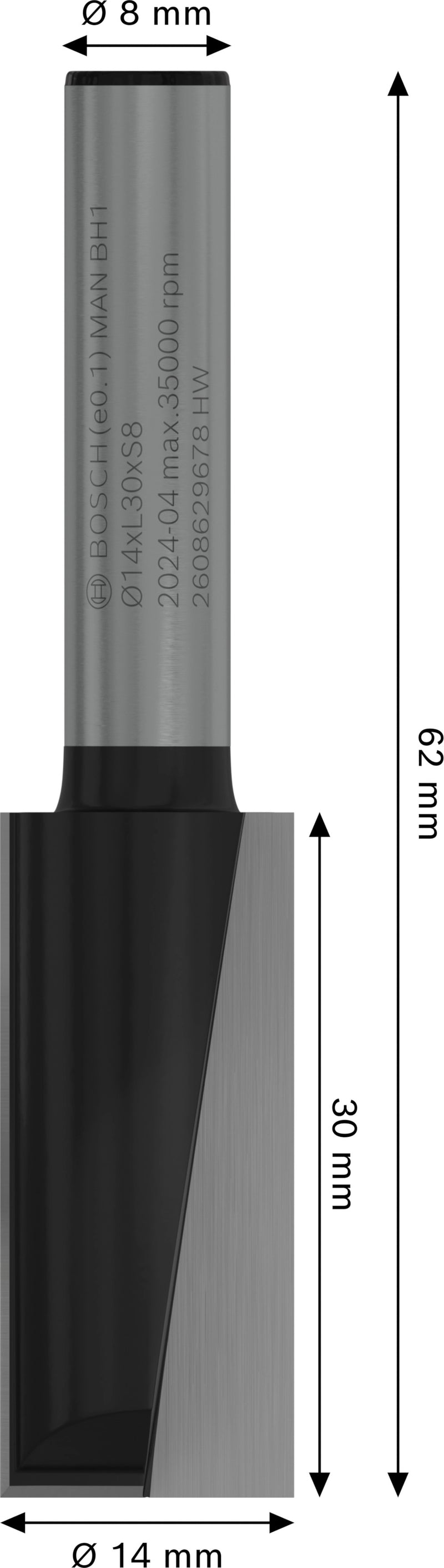 Bosch PRO Router Bit Straight, Two Flutes, Ø14
