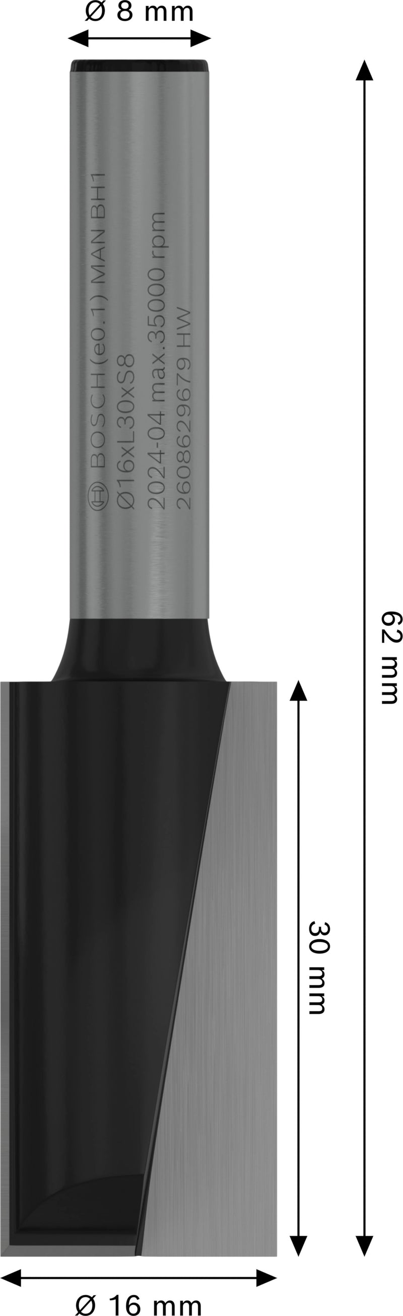 Bosch PRO Router Bit Straight, Two Flutes, Ø16
