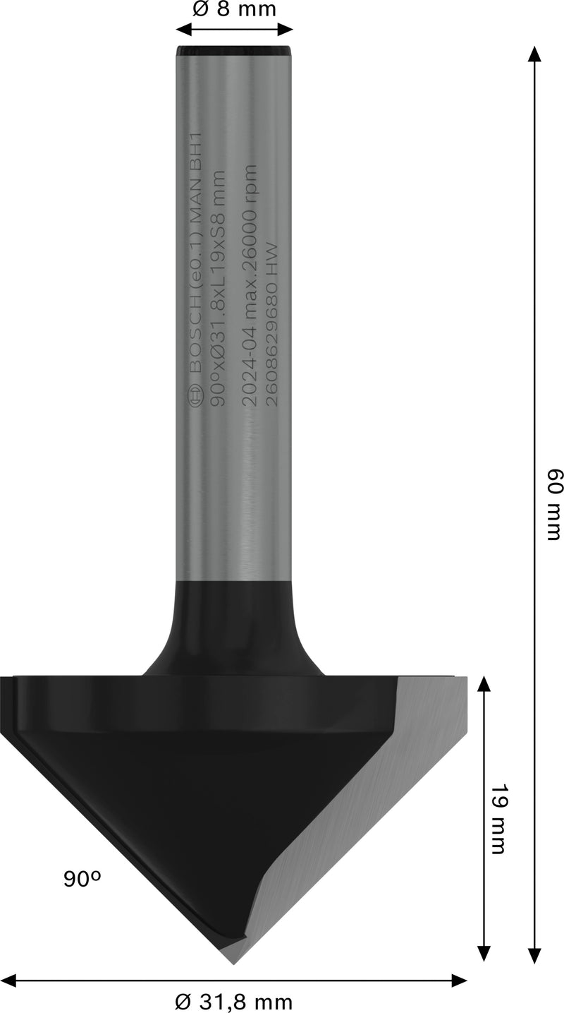 Bosch PRO Router Bit V-Groove, 90°xØ31.8, Shan