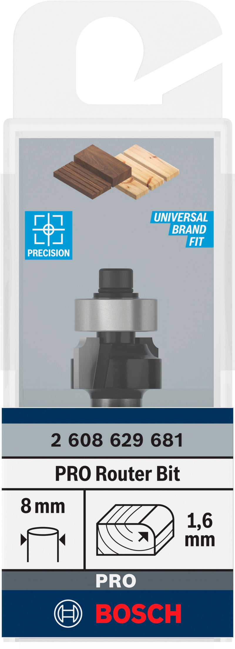 Bosch PRO Router Bit Rounding Over, R1.6, Shan