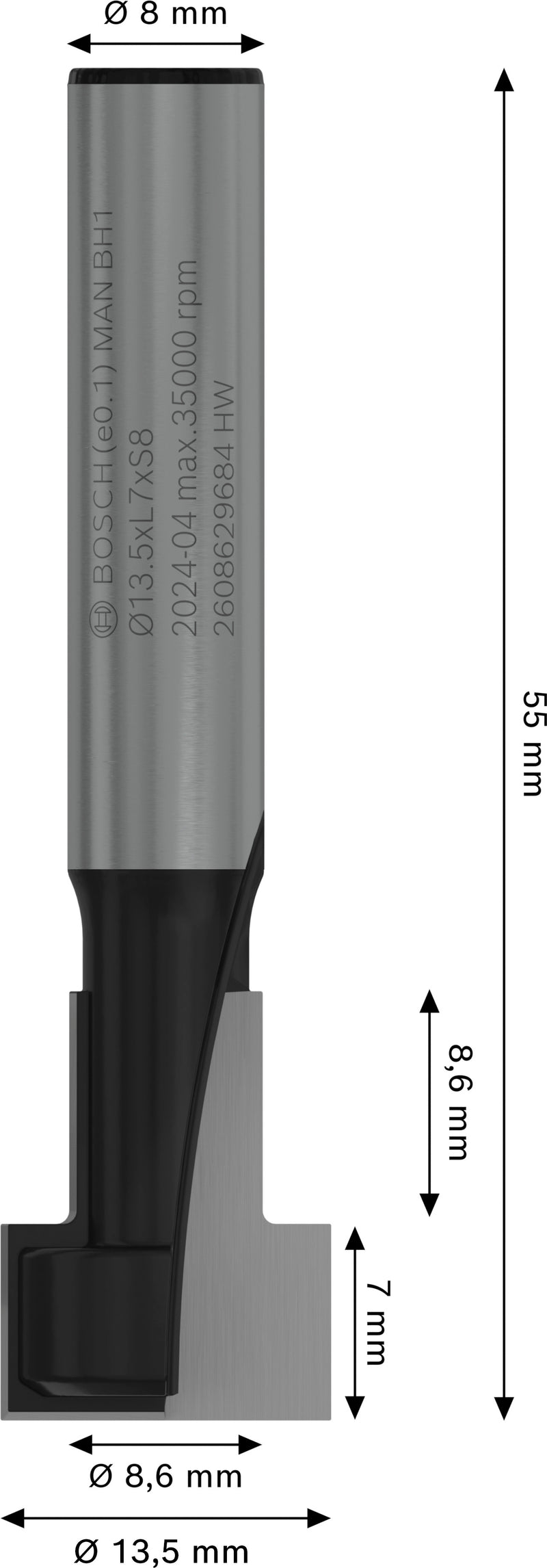 Bosch PRO Router Bit T slotting, Ø13.5xØ8.6, S