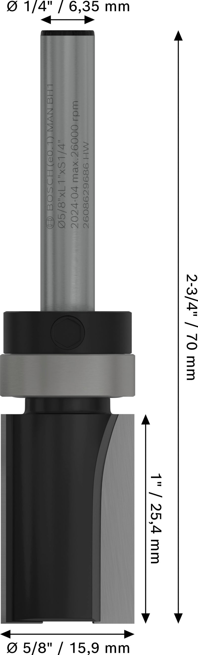Bosch PRO Router Bit Flush Trim Top Bearing, Ø