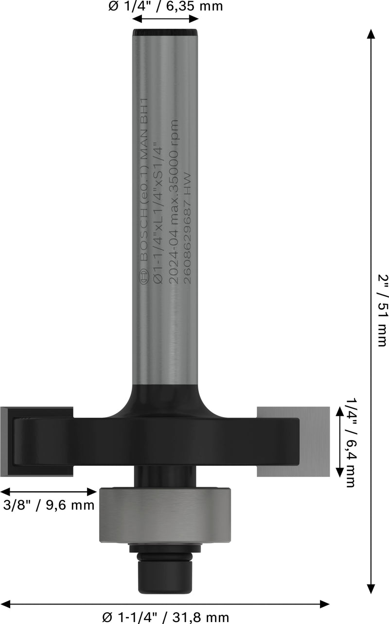 Bosch PRO Router Bit Slotting, L1/4'', Shank 1