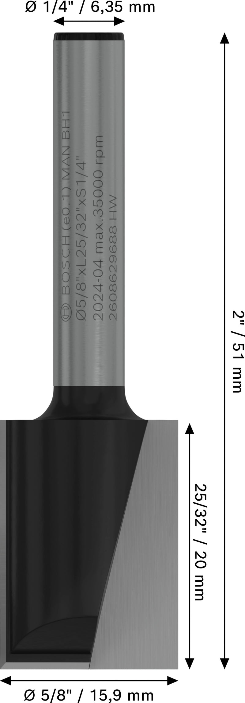 Bosch PRO Router Bit Straight, Two Flutes, Ø5/