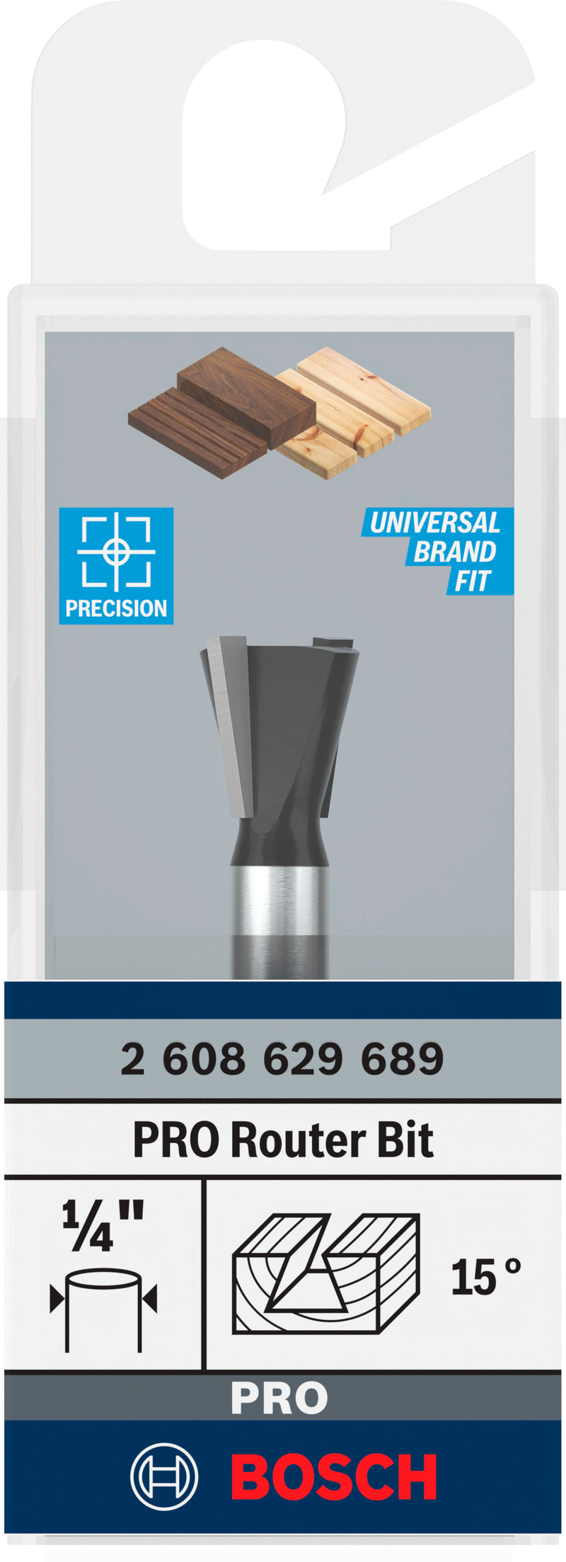 Bosch PRO Router Bit Dovetail, 15°, Shank 1/4'