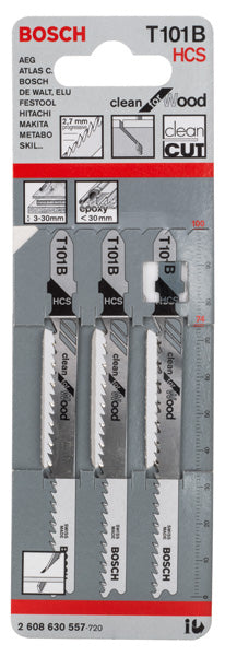 Bosch (T 101 B) Lâmina de serra tico-tico para limpeza de madeira - HCS, 100 mm (x3)