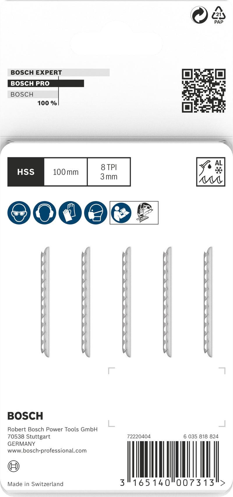 Lâminas de serra vertical, metal Bosch Accessories (Lâmina de serra vertical PRO Alu T127D, 100 mm, 5 unid.)