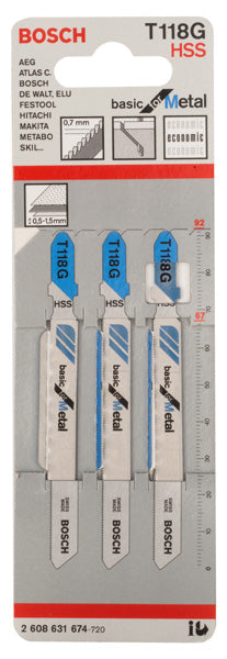 Lâminas de serra tico-tico Bosch T 118 G - Básicas para chapas metálicas finas (x3)