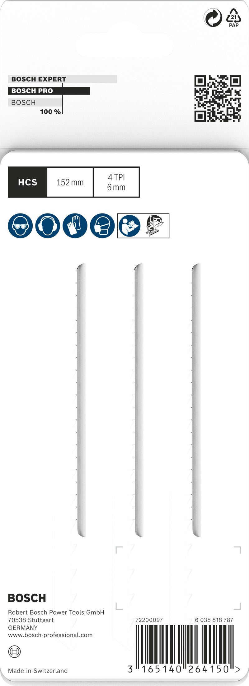 Bosch PRO Wood precise jigsaw blade T344DP, 152 mm, 3 pcs.