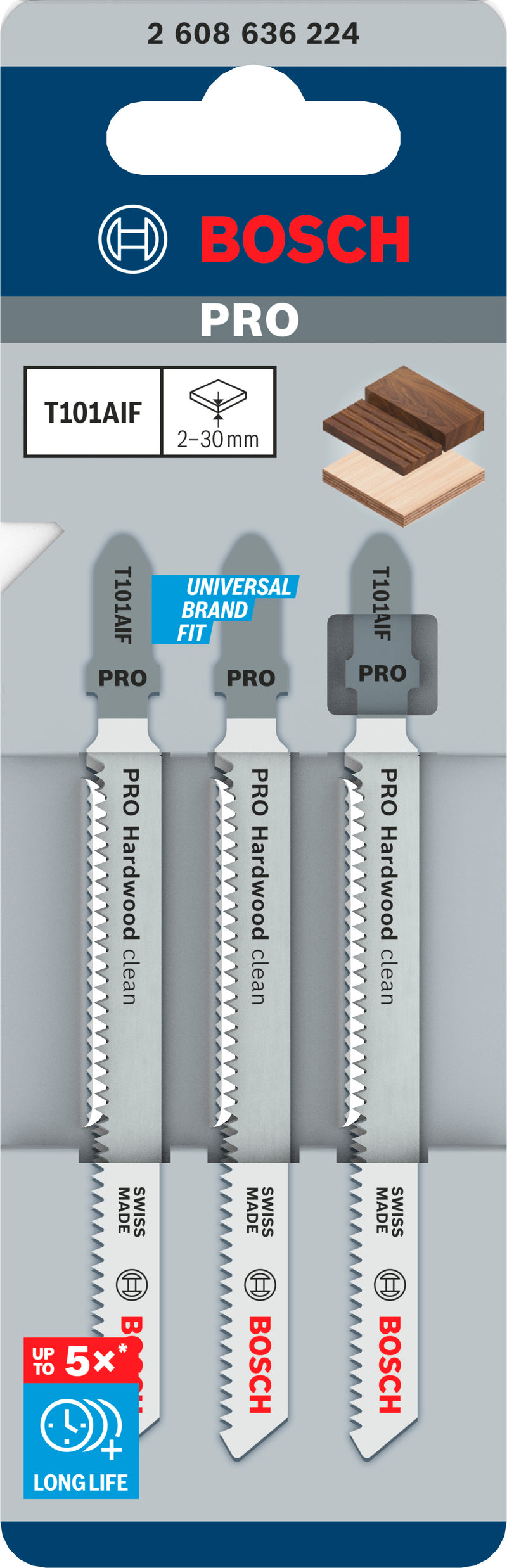 Bosch PRO Hardwood clean jigsaw blade T101AIF, 100 mm, 3 pcs.