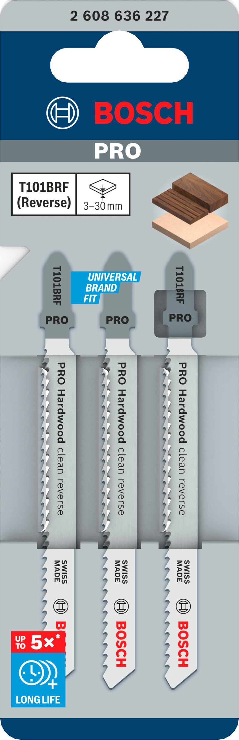 Bosch PRO Hardwood clean reverse jigsaw blade T101BRF, 100 mm, 3 pcs.