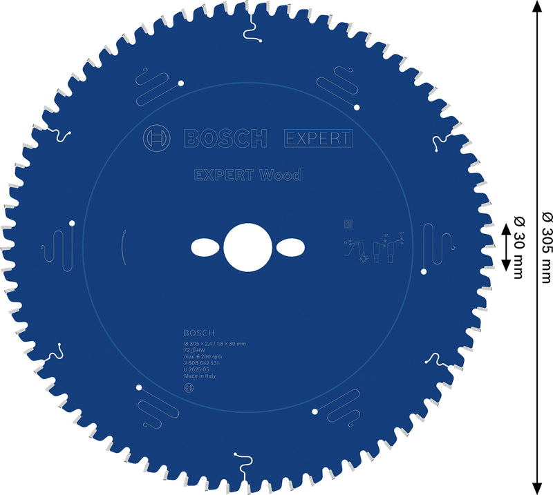 Discos para serras circulares. Bosch Accessories (Lâmina de serra circular EXPERT Wood, 305 x 2,4/1,8 x 30 mm, T72)