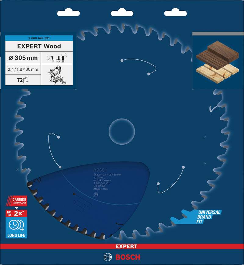 Discos para serras circulares. Bosch Accessories (Lâmina de serra circular EXPERT Wood, 305 x 2,4/1,8 x 30 mm, T72)