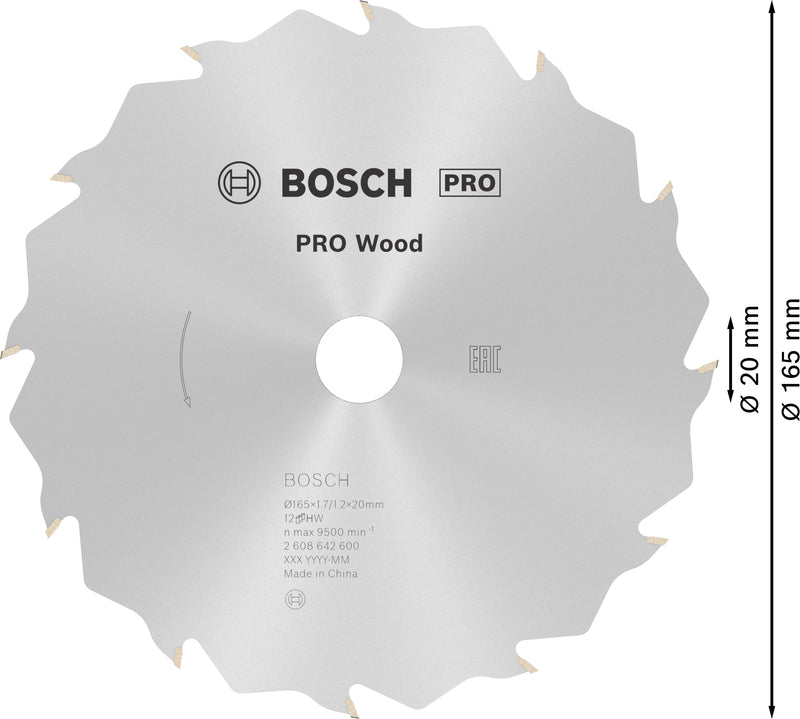 Bosch Circular Saw Blade SE WO H 165x20-12
