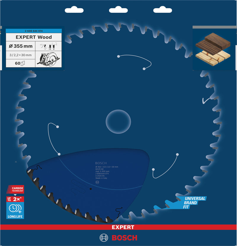 Lâmina de serra circular para madeira Bosch EXPERT, 355 x 3/2,2 x 30 mm, T60