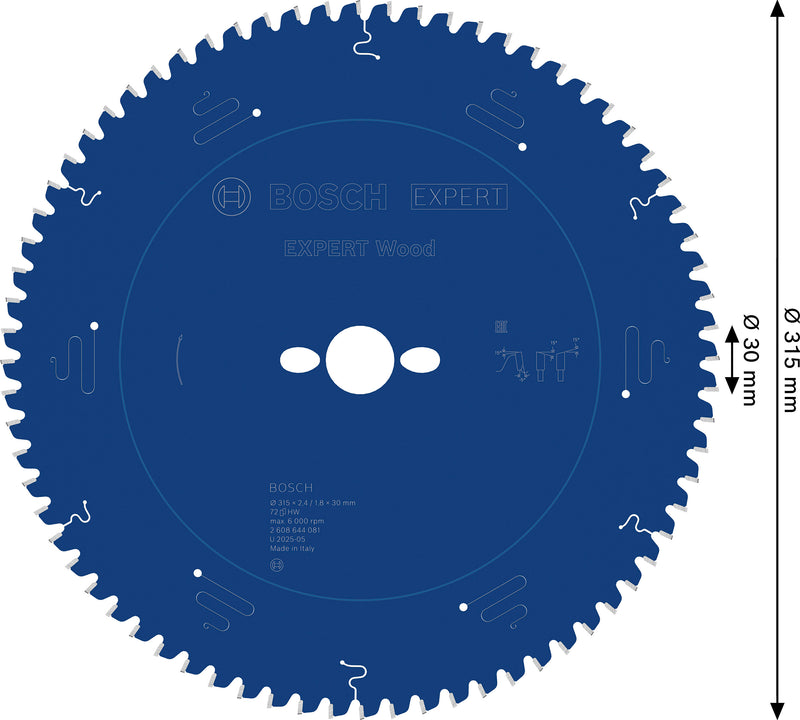 Lâmina de serra circular para madeira Bosch EXPERT, 315 x 2,4/1,8 x 30 mm, T72