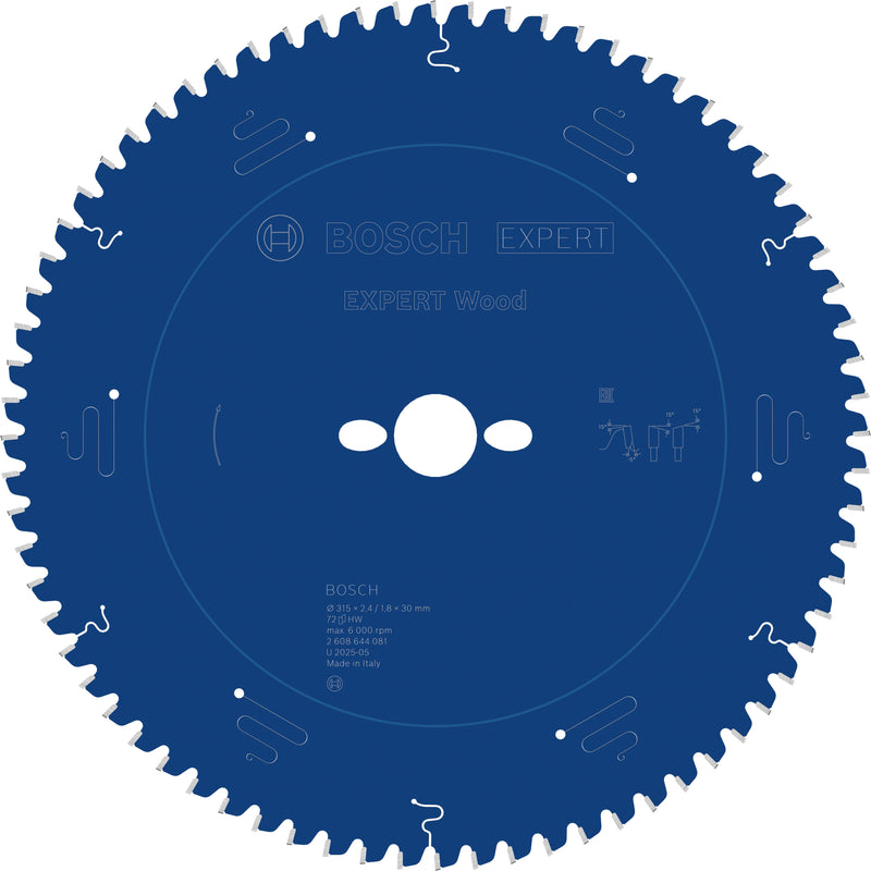 Lâmina de serra circular para madeira Bosch EXPERT, 315 x 2,4/1,8 x 30 mm, T72