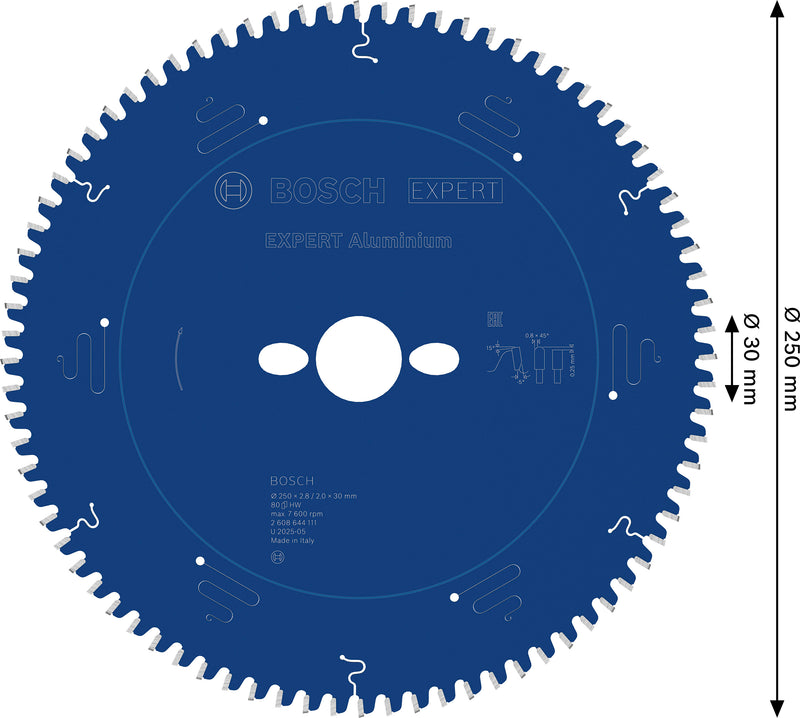 Lâmina de serra circular em alumínio Bosch EXPERT, 250 x 2,8/2 x 30 mm, T80