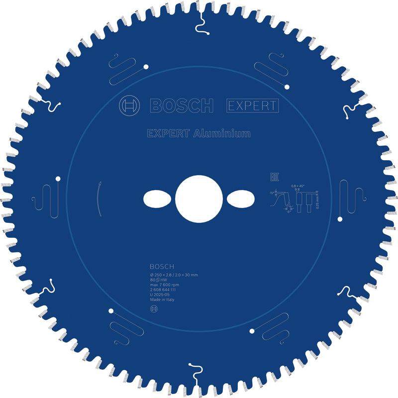 Lâmina de serra circular em alumínio Bosch EXPERT, 250 x 2,8/2 x 30 mm, T80