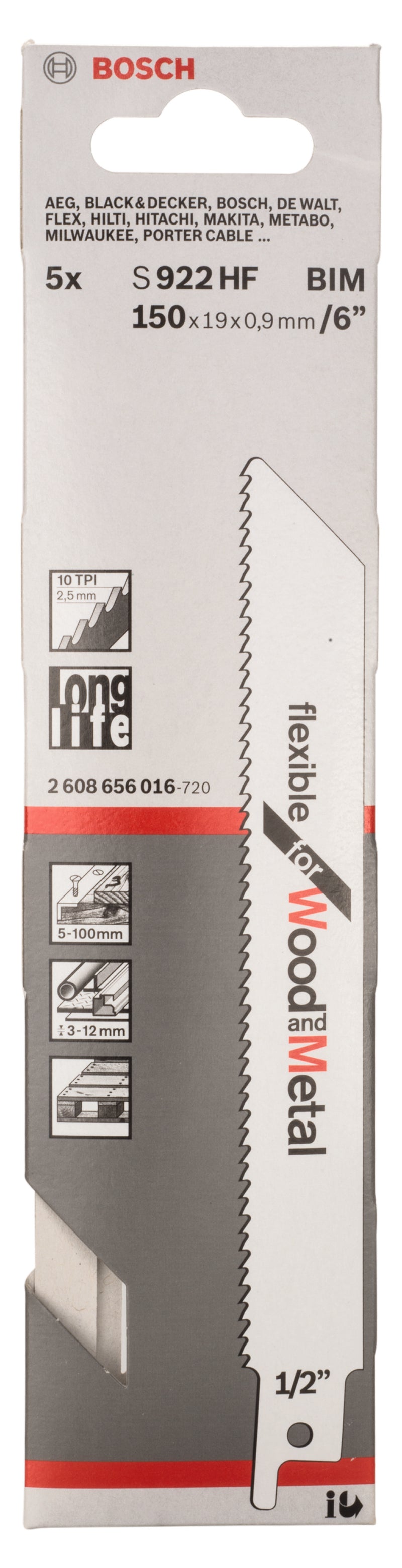 Bosch S922HF BIM Flexível para Madeira+Metal - Embalagem de 5