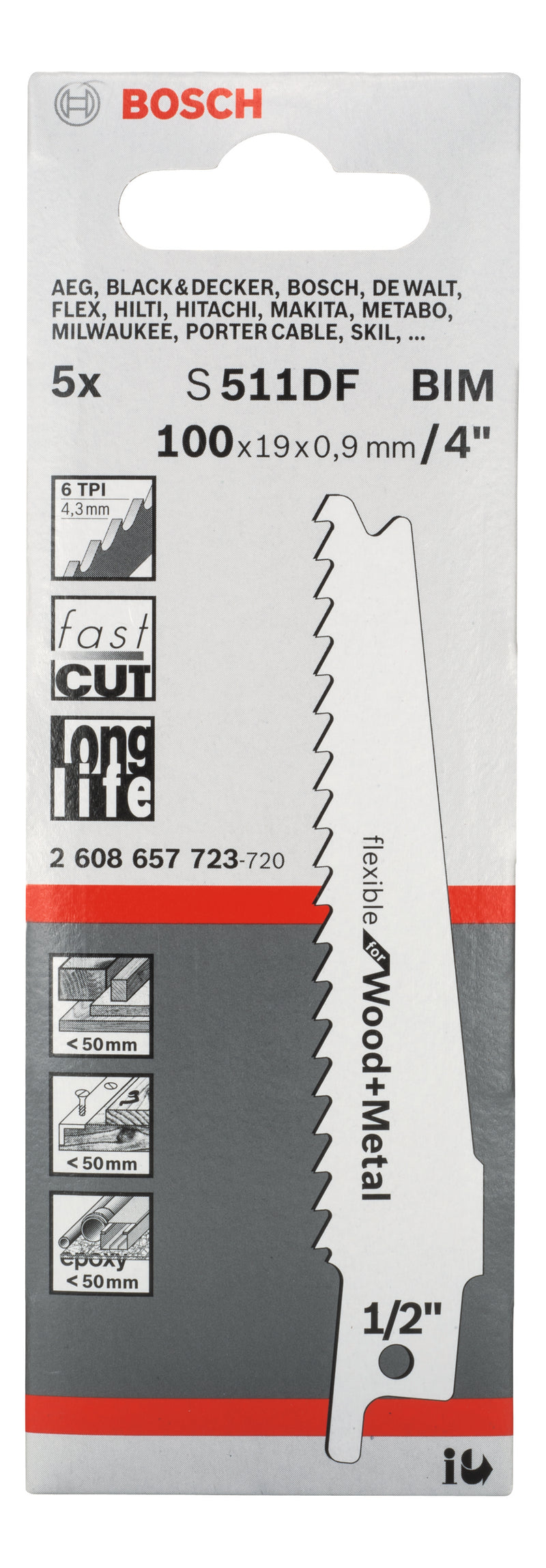 Bosch S511DF BIM Flexível para Madeira+Metal - Embalagem de 5