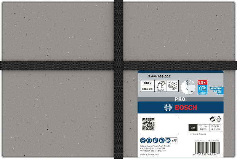 Hojas de sierra eléctrica Bosch Accessories, para madera con contenido metálico (hoja de reparación de palés PRO S1135VFR, 1,25 x 19 x 225 mm, 100 unidades)
