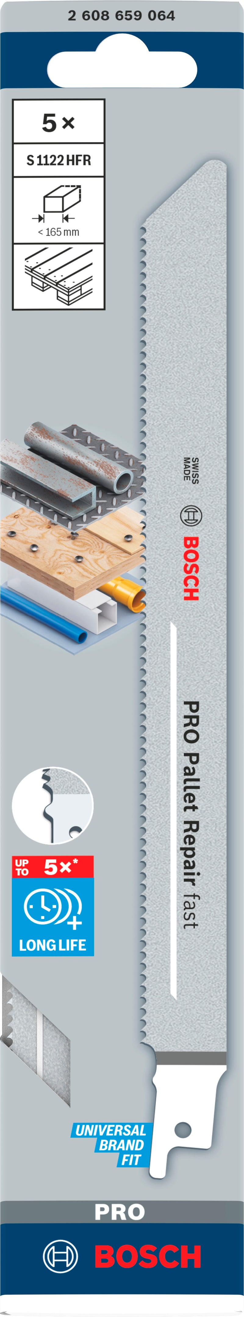 Lâmina rápida Bosch PRO Pallet Repair S1122HFR 0,9 x 19 x 225 mm, 5 unid.