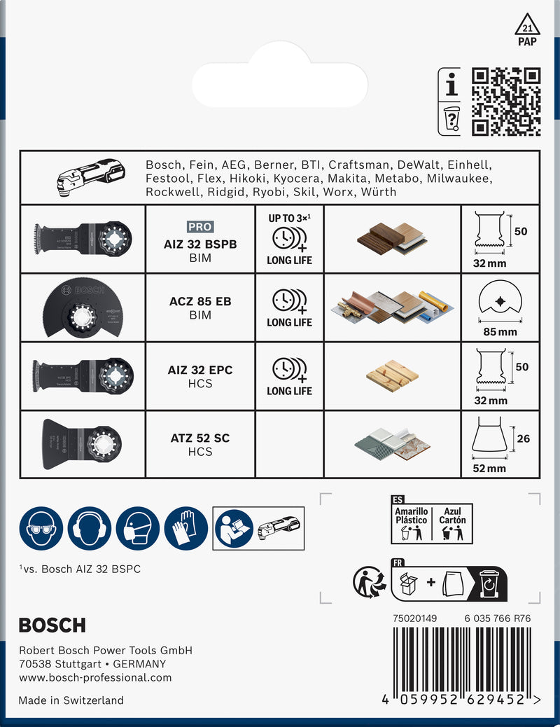 Hojas de sierra recíproca, multiherramienta, juegos de accesorios Bosch (juego de suelos y corte, 4 unidades)