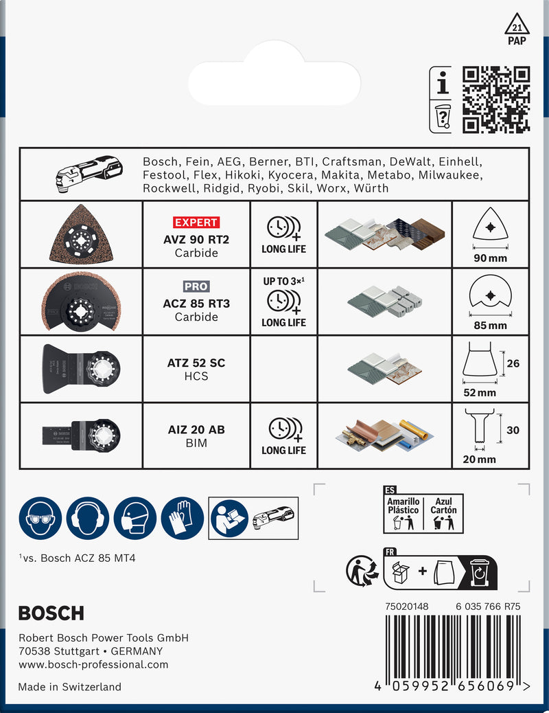Reciprocating saw blades, multi-tool, Bosch Accessories sets (Tiling Set, 4 pieces)
