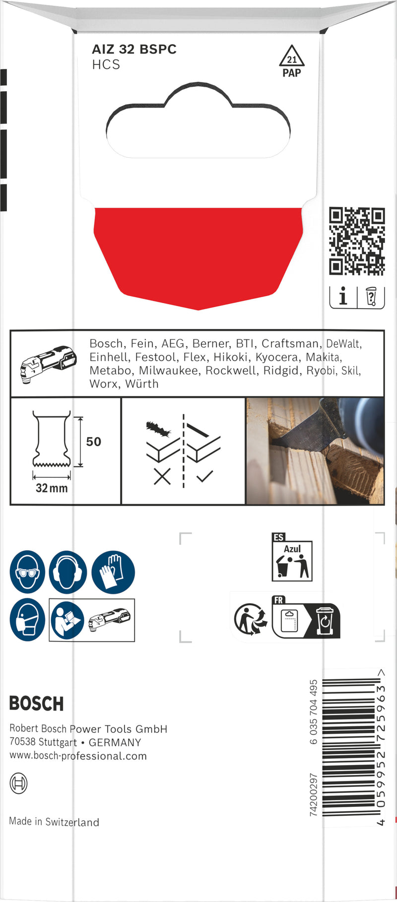 Lâminas de serra sabre, ferramenta multifunções Bosch Accessories (Lâmina de corte para madeira AIZ 32 BSPC, Starlock, 32 x 50 mm, 5 unid)