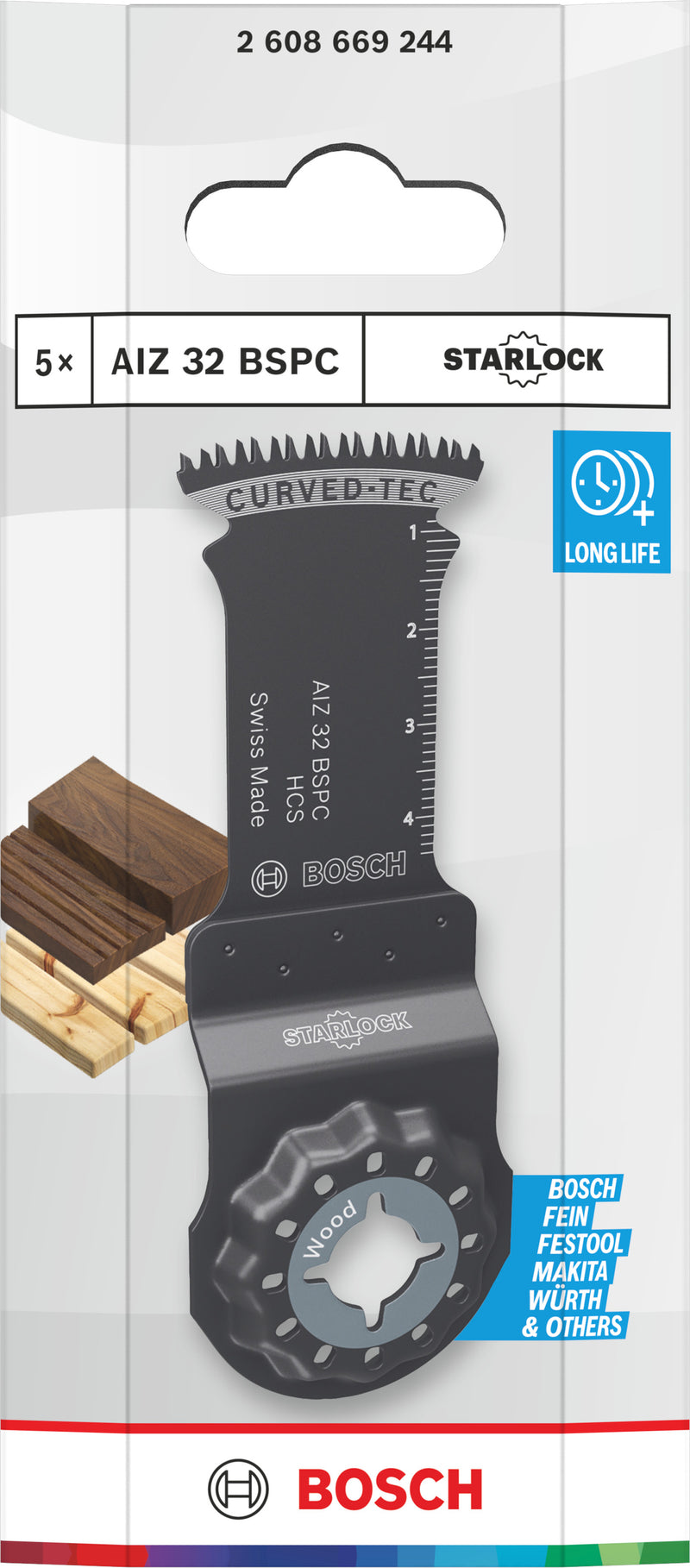 Lâminas de serra sabre, ferramenta multifunções Bosch Accessories (Lâmina de corte para madeira AIZ 32 BSPC, Starlock, 32 x 50 mm, 5 unid)